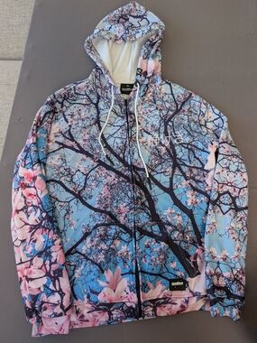 Freshhoods M Cherry Blossom Sakura Tree Graphic Hoodie Sweatshirt Pink Blue
